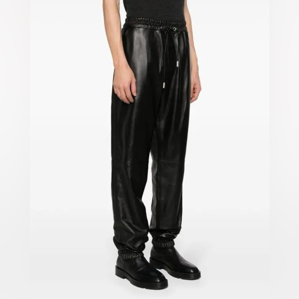 Off White Virgil Abloh 2013 black Leather Track Pants lambskin men's 48 nWOT
